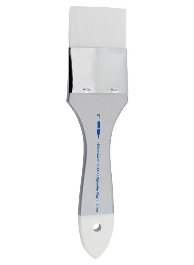 Silver Brush Limited 1514S -2 Silverwhite Edgewater Wash Paintbrush for Watercolor, Gouache, Inks, Dyes, Fluid, & Flow Acrylic, Size 2 Inches, Short Handle  - Image 1