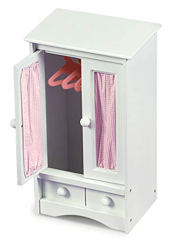 Badger Basket Doll Armoire with Three Hangers for 18 to 22Inch Dolls White and Pink Wardrobe Closet for Doll Clothes Durable Wood Construction Stylish and Functional Storage - Image 1