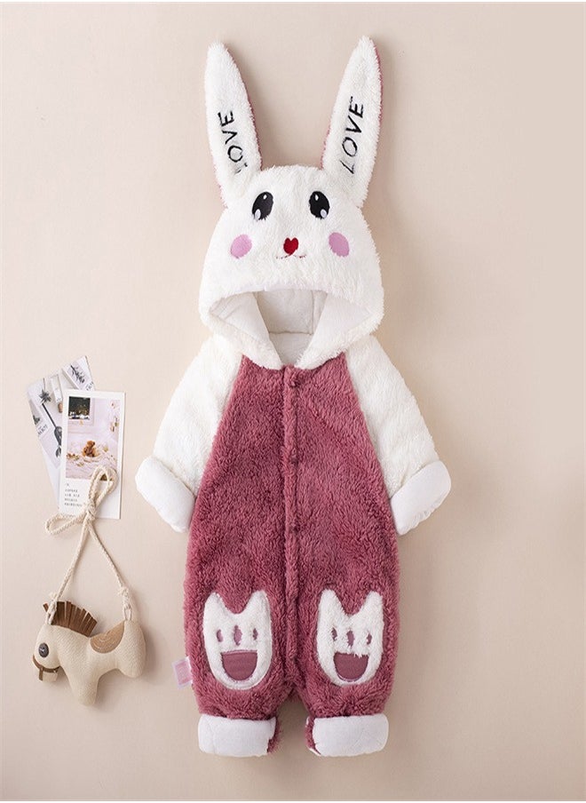 Loquat Squality Baby Thick Hooded Jumpsuit Wine Red  - Image 1