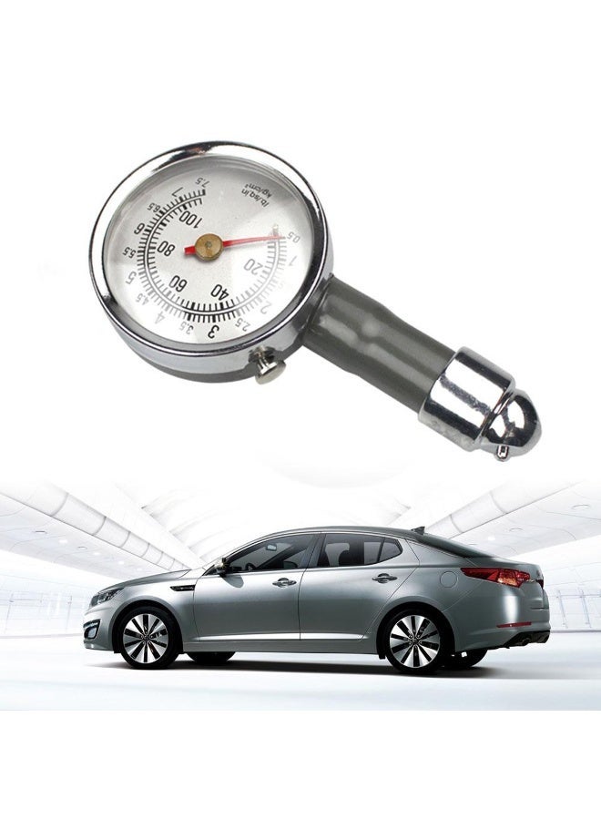 مقياس تناظري شامل لضغط الإطارات (0-100 PSI) - أداة فحص ضغط الهواء وصيانة الإطارات للسيارات والدراجات النارية والدراجات الهوائية وسيارات الدفع الرباعي والشاحنات. - Image 1