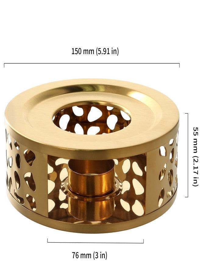 HOIGON 3 PCS Teapot Warmer, Stainless Steel Brushed Tea Pot Warmer Base with Tealight Candle Holder, Gold - Image 2