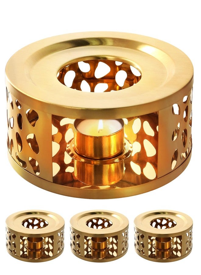 HOIGON 3 PCS Teapot Warmer, Stainless Steel Brushed Tea Pot Warmer Base with Tealight Candle Holder, Gold - Image 1