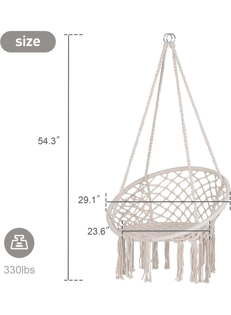 Arabest Hammock Chair Macrame Swing with Side Pocket, Hanging Cotton Rope Hammock Swing Chair for Indoor and Outdoor Use, 330 lbs Capacity, Beige - Image 3