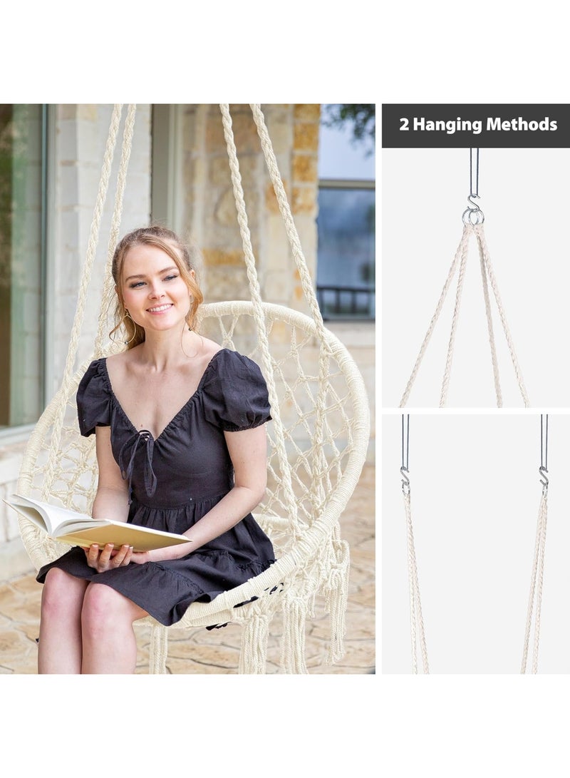 Arabest Hammock Chair Macrame Swing with Side Pocket, Hanging Cotton Rope Hammock Swing Chair for Indoor and Outdoor Use, 330 lbs Capacity, Beige - Image 4