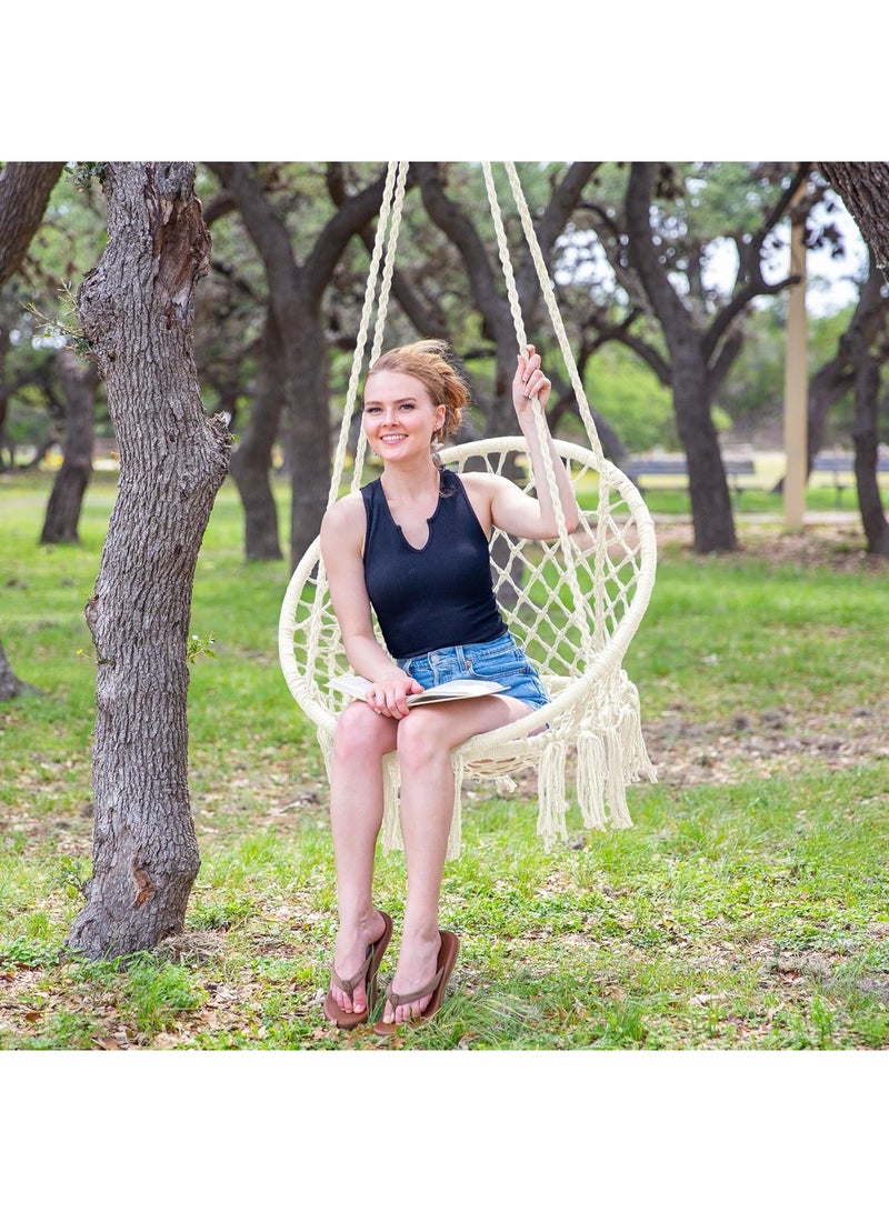 Arabest Hammock Chair Macrame Swing with Side Pocket, Hanging Cotton Rope Hammock Swing Chair for Indoor and Outdoor Use, 330 lbs Capacity, Beige - Image 2