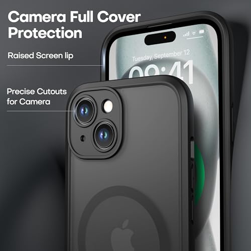 ImpactStrong Magnetic Guard Designed for iPhone 15 Case [Camera Protection] [Military Grade Drop Tested] [Compatible with MagSafe] Slim Translucent Matte Phone Case (6.1") - Black - Image 3