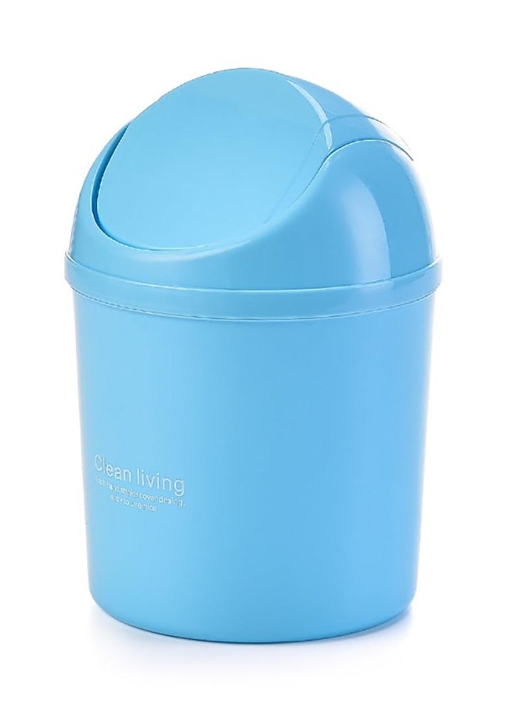 Rubik Mini Desk Trash Can with Lid for Office Bathroom Vanity Table, Small Desktop Coffee Kitchen Countertop Garbage Storage Basket Bin (Blue)  - Image 1
