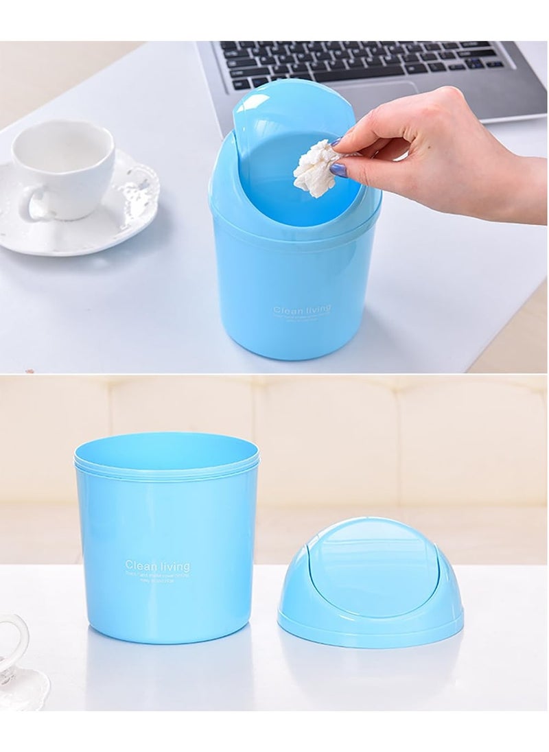 Rubik Mini Desk Trash Can with Lid for Office Bathroom Vanity Table, Small Desktop Coffee Kitchen Countertop Garbage Storage Basket Bin (Blue)  - Image 2