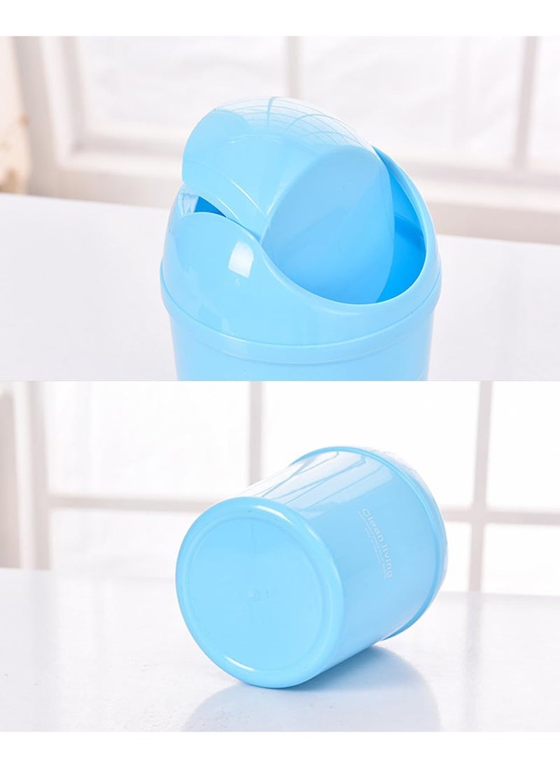 Rubik Mini Desk Trash Can with Lid for Office Bathroom Vanity Table, Small Desktop Coffee Kitchen Countertop Garbage Storage Basket Bin (Blue)  - Image 5