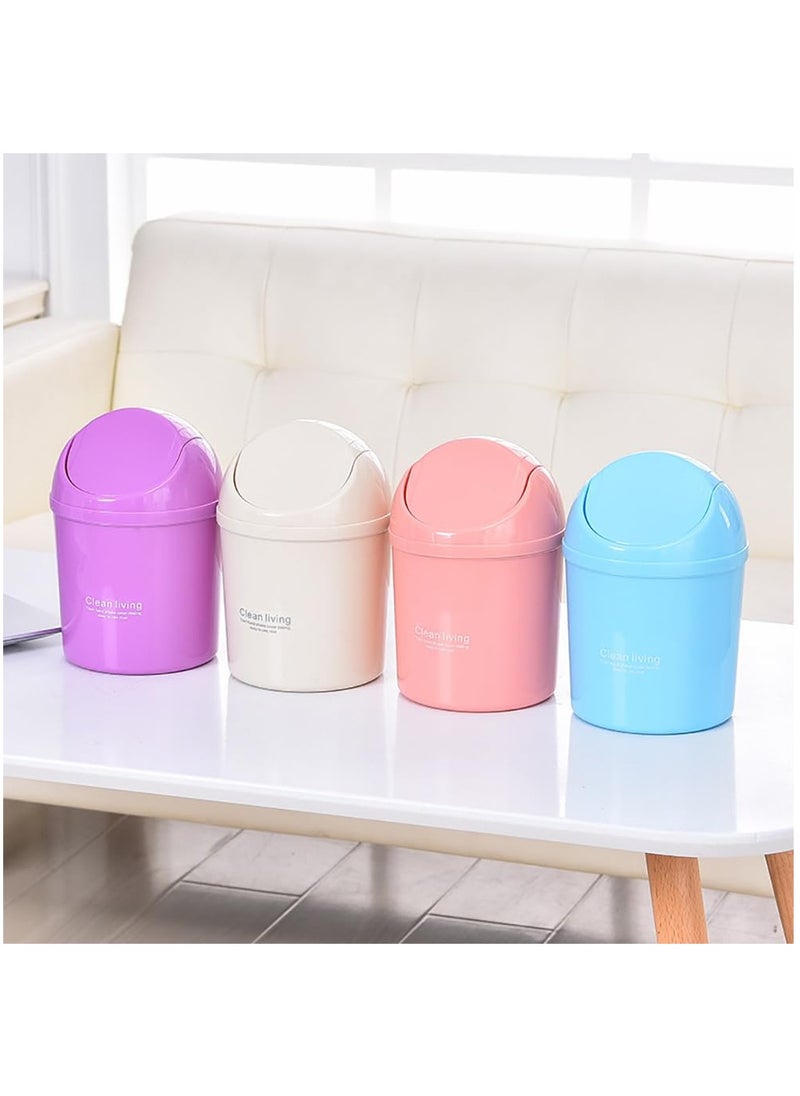 Rubik - Mini Desk Trash Can with Lid for Office Bathroom Vanity Table, Small Desktop Coffee Kitchen Countertop Garbage Storage Basket Bin (Blue) - Image 1