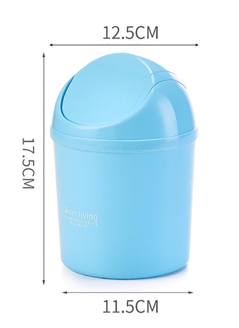 Rubik - Mini Desk Trash Can with Lid for Office Bathroom Vanity Table, Small Desktop Coffee Kitchen Countertop Garbage Storage Basket Bin (Blue) - Image 1