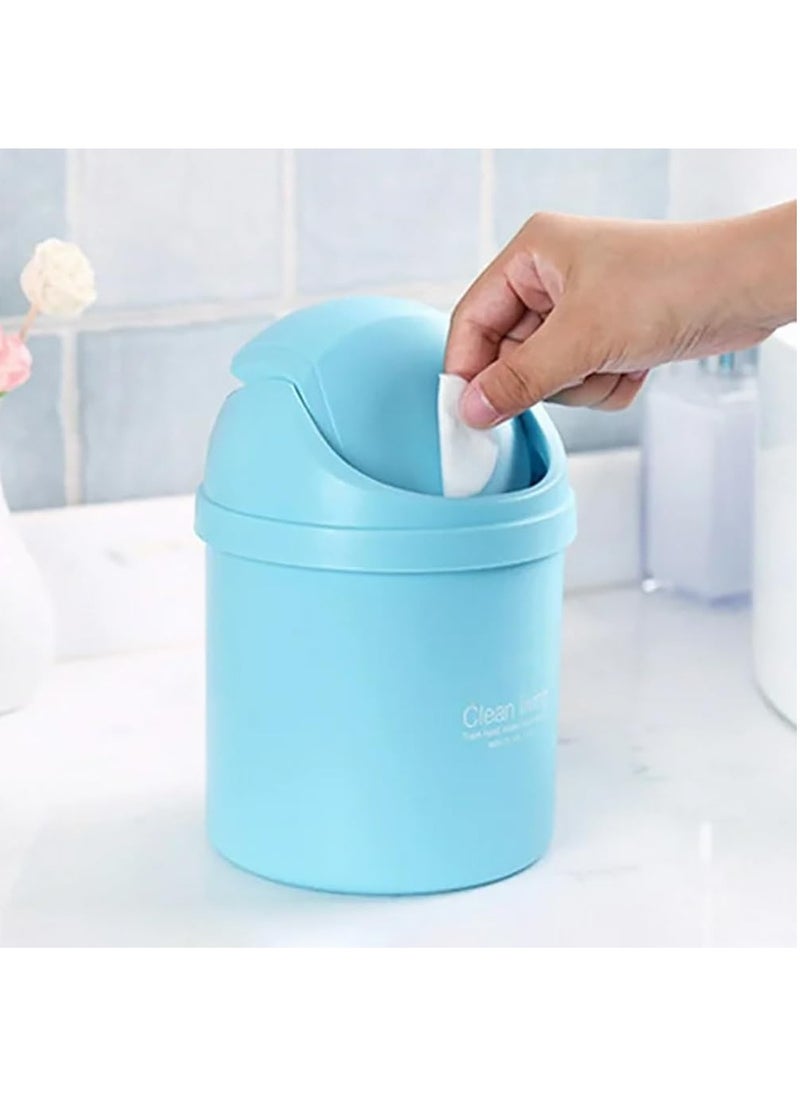 Rubik - Mini Desk Trash Can with Lid for Office Bathroom Vanity Table, Small Desktop Coffee Kitchen Countertop Garbage Storage Basket Bin (Blue) - Image 1