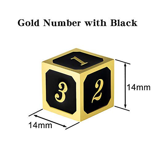 DNDND D6 Metal Dice Set 6 Pieces 6 Sided Metal Die with Free Black Velvet Bag for DND Pathfinder Shadowrun or GURPs Black with Gold Number - Image 5