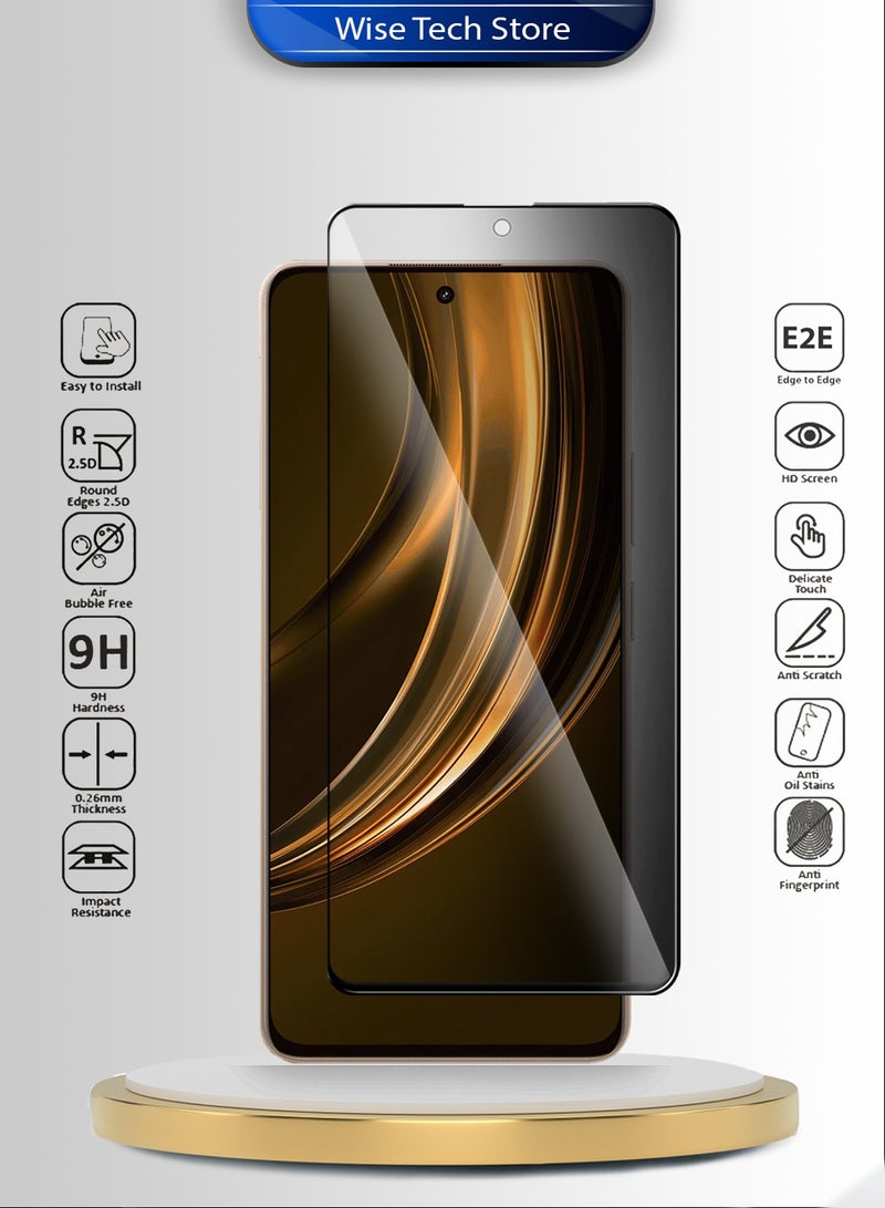 دبليو تيك واقي شاشة زجاجي مقسى كامل الغطاء بكامل الغراء لسلسلة Realme 15 Lite 5G 2025 Premium E2E للخصوصية (MSGECP) - شفاف/أسود - Image 2