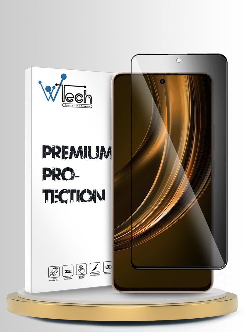 دبليو تيك واقي شاشة زجاجي مقسى كامل الغطاء بكامل الغراء لسلسلة Realme 15 Lite 5G 2025 Premium E2E للخصوصية (MSGECP) - شفاف/أسود - Image 1