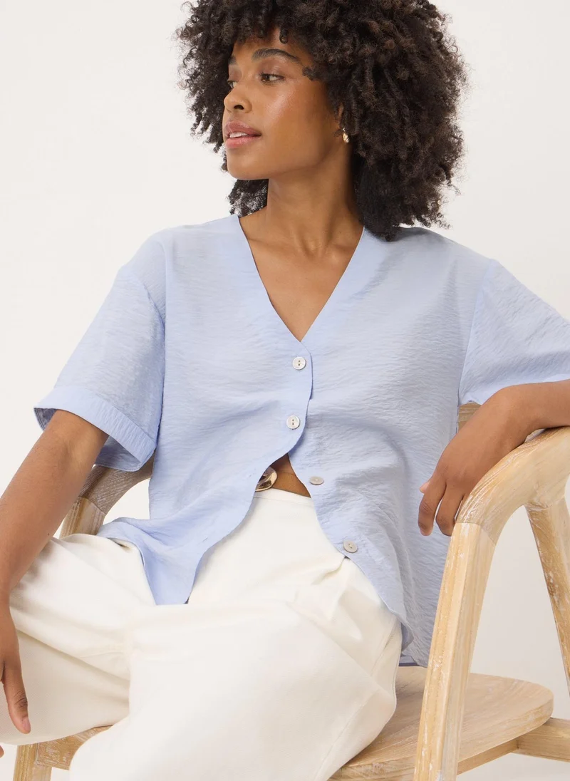 Matalan Light Blue  Short Sleeve V-Neck Shirt