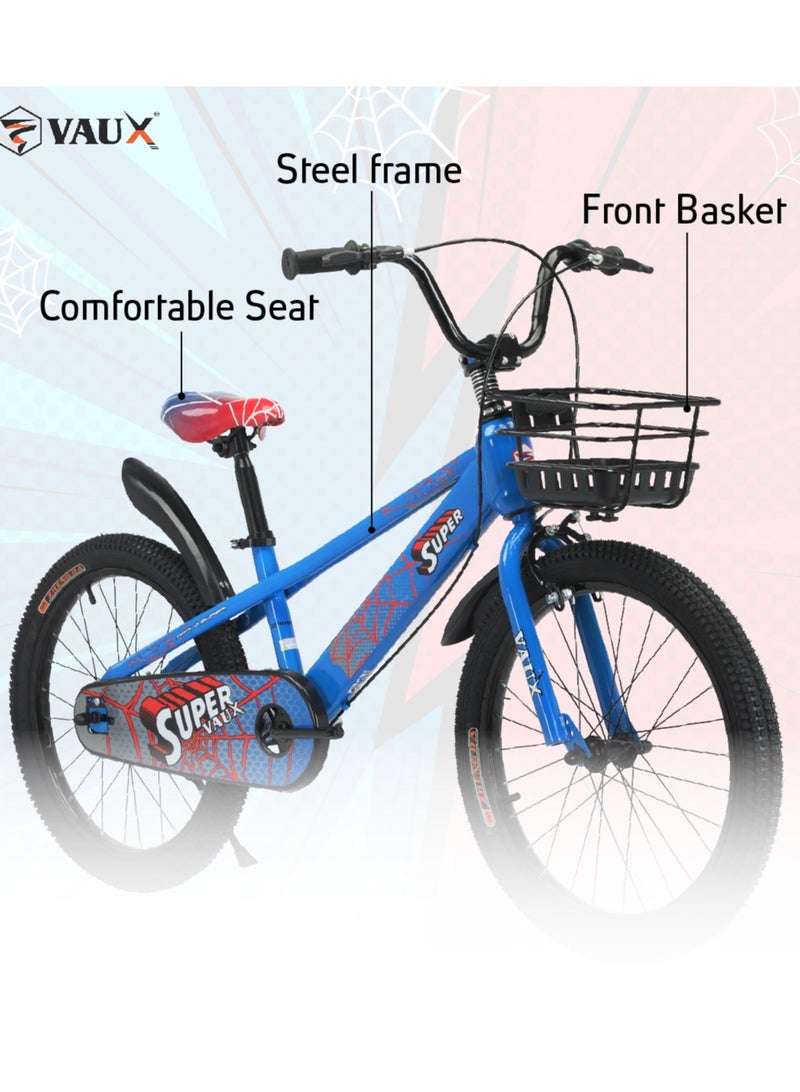 Vaux Super 20-Inch Kids Bike | 20-Inch Wheel Size| Adjustable Seat | With Basket, Handbrake, Mudguards And Training Wheels | Blue Color - Image 3