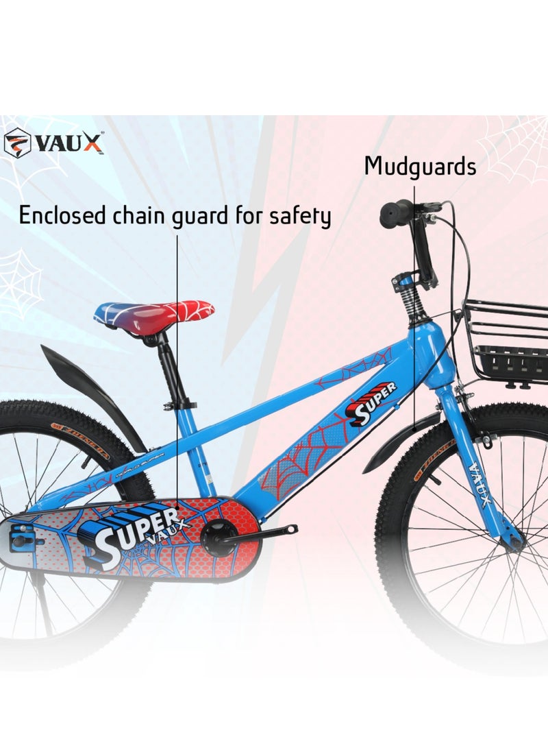 Vaux Super 20-Inch Kids Bike | 20-Inch Wheel Size| Adjustable Seat | With Basket, Handbrake, Mudguards And Training Wheels | Blue Color - Image 5