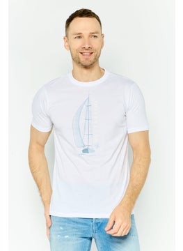 Gazzarrini Men Round Neck Short Sleeves Graphic Print T-Shirts, White  - Image 1