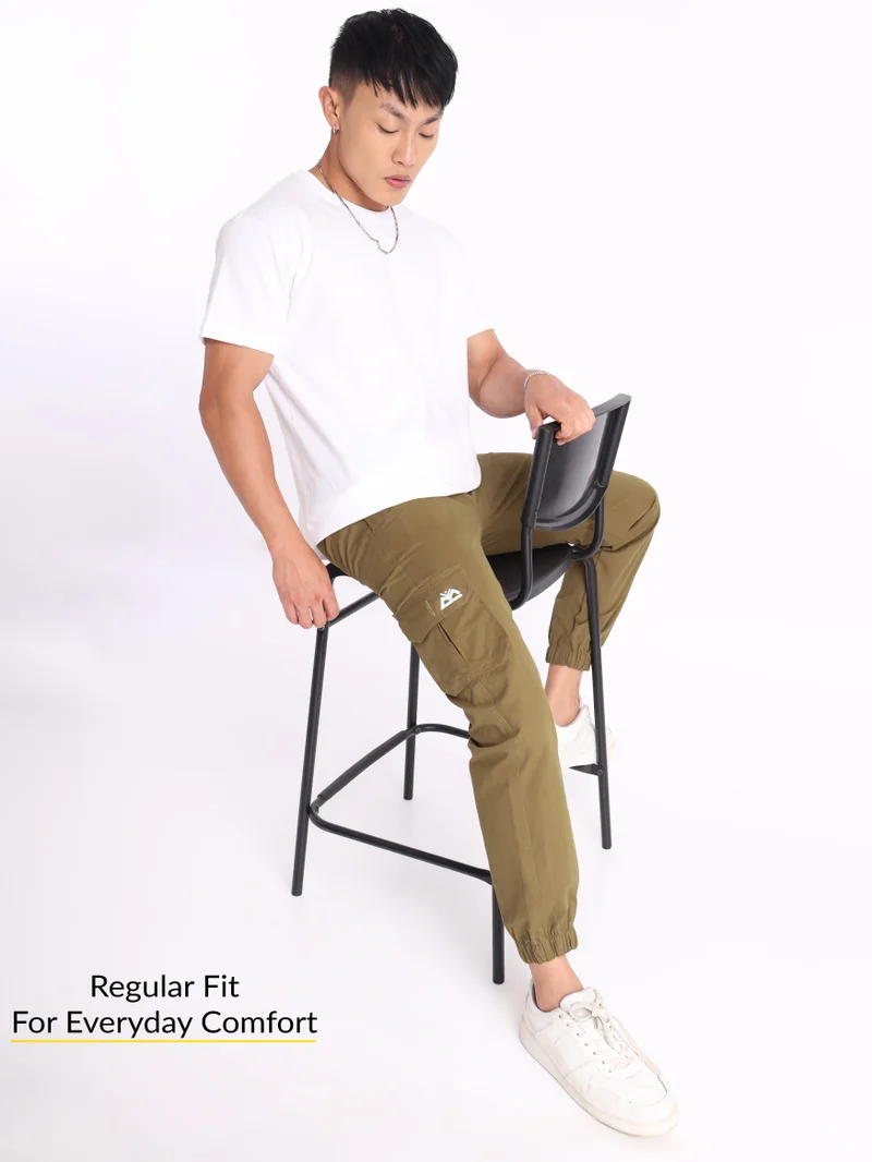 Beyoung Khaki Brown Cotton Cargo Joggers