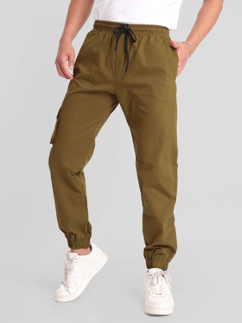Beyoung Khaki Brown Cotton Cargo Joggers
