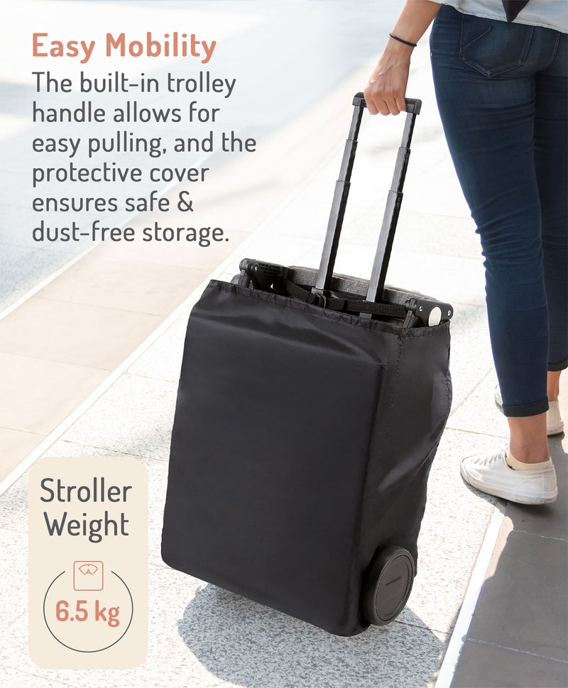 Bonfino عربة أطفال بونفينو رانواي مع حزام أمان 5 نقاط، مظلة قابلة للتعديل وعجلات أمامية دوارة 360 درجة، من 0 إلى 3 سنوات، 66 × 48 × 98 سم - أسود - Image 3