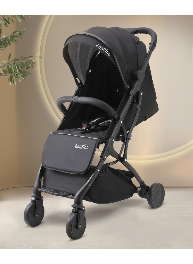 Bonfino عربة أطفال بونفينو رانواي مع حزام أمان 5 نقاط، مظلة قابلة للتعديل وعجلات أمامية دوارة 360 درجة، من 0 إلى 3 سنوات، 66 × 48 × 98 سم - أسود - Image 1