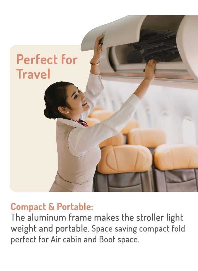 Bonfino عربة أطفال بونفينو رانواي مع حزام أمان 5 نقاط، مظلة قابلة للتعديل وعجلات أمامية دوارة 360 درجة، من 0 إلى 3 سنوات، 66 × 48 × 98 سم - أسود - Image 2