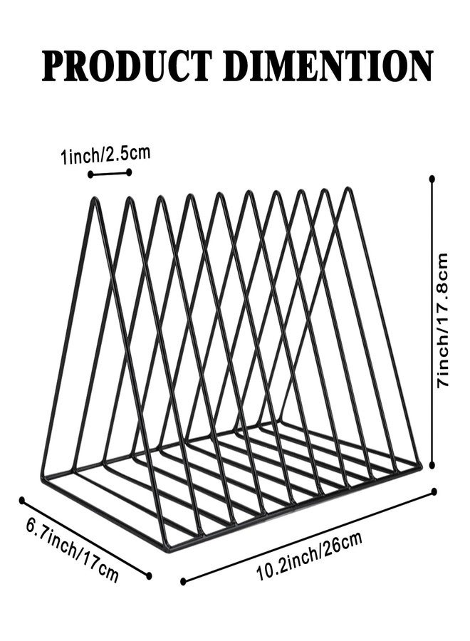مجموعة TIE-DailyNec المكونة من 4 قطع من حوامل المجلات المثلثة، منظم الملفات والأقراص، رفوف تخزين عرض الفينيل ذات 9 فتحات، ألبوم كتب معدني، منظم فرز الصحف، رف كتب مكتبي، ديكور فني للمنزل والمكتب (أسود) - Image 2