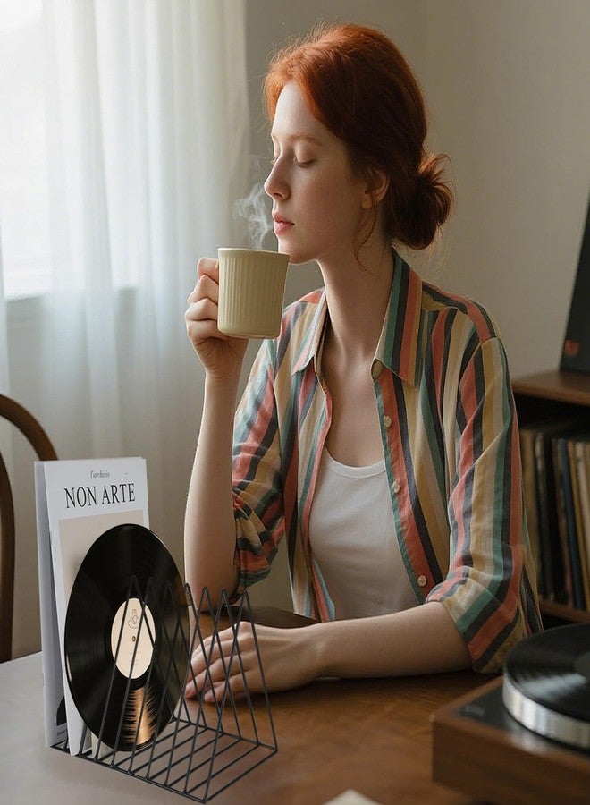 مجموعة TIE-DailyNec المكونة من 4 قطع من حوامل المجلات المثلثة، منظم الملفات والأقراص، رفوف تخزين عرض الفينيل ذات 9 فتحات، ألبوم كتب معدني، منظم فرز الصحف، رف كتب مكتبي، ديكور فني للمنزل والمكتب (أسود) - Image 5