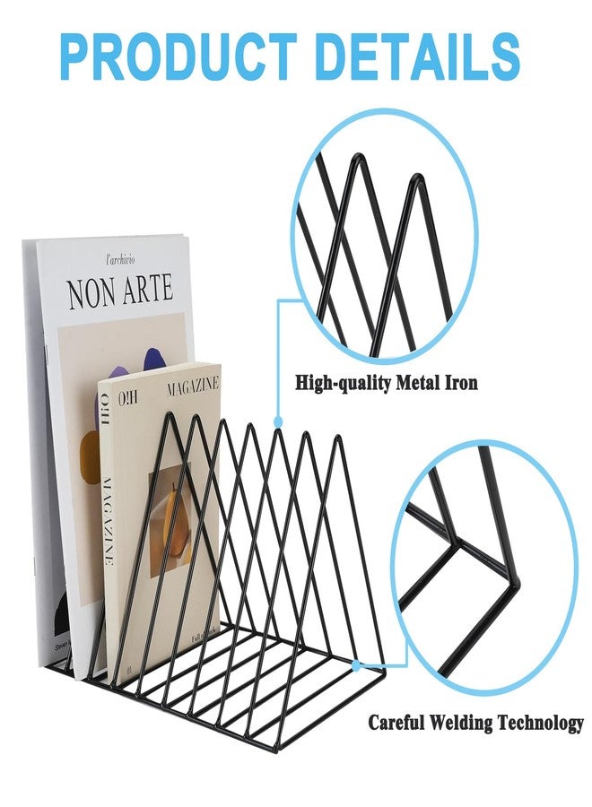 مجموعة TIE-DailyNec المكونة من 4 قطع من حوامل المجلات المثلثة، منظم الملفات والأقراص، رفوف تخزين عرض الفينيل ذات 9 فتحات، ألبوم كتب معدني، منظم فرز الصحف، رف كتب مكتبي، ديكور فني للمنزل والمكتب (أسود) - Image 4