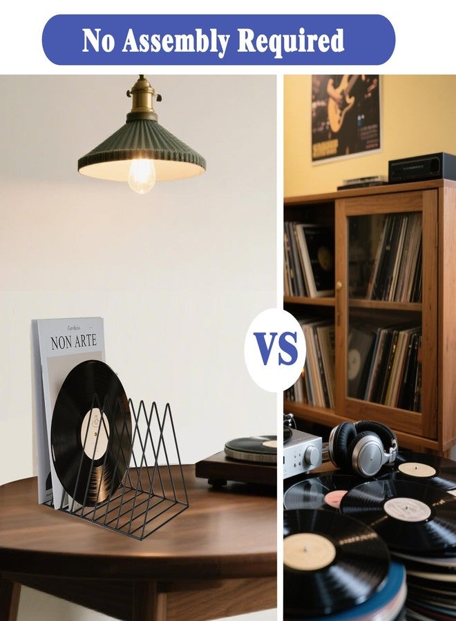 مجموعة TIE-DailyNec المكونة من 4 قطع من حوامل المجلات المثلثة، منظم الملفات والأقراص، رفوف تخزين عرض الفينيل ذات 9 فتحات، ألبوم كتب معدني، منظم فرز الصحف، رف كتب مكتبي، ديكور فني للمنزل والمكتب (أسود) - Image 3