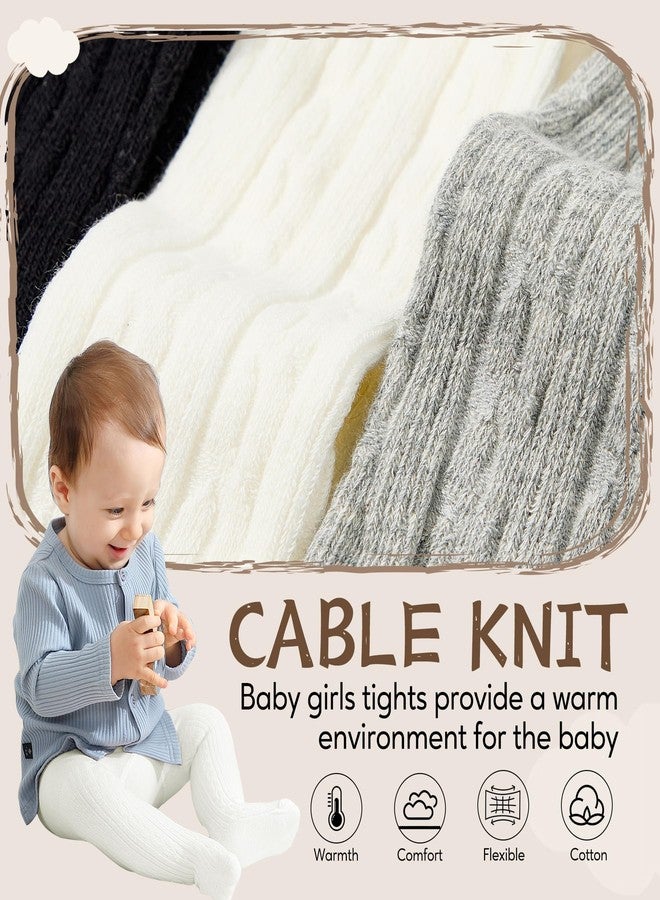 Zando Newborn Baby Girl Tights Girls Cable Knit Baby Girl Tights 0-3 Months Cotton Warm Fit ELastic Full-Footed Seamless Leggings Infant Stockings Winter Daily Baby shower Pantyhose 0-6 Months - Image 2