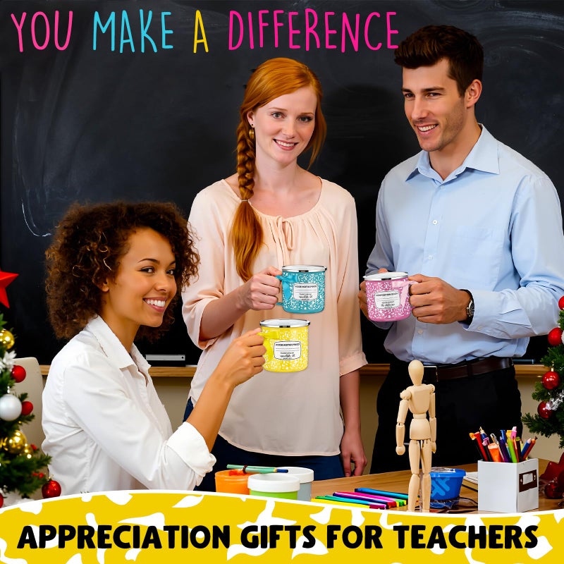 Potchen 3 Pcs Teacher Appreciation Gifts 12oz Composition Book Motivational Enamel Mugs Camping Metal Cups with Handle Thank You Gift for Teachers Coworkers Holiday Presents - Image 4