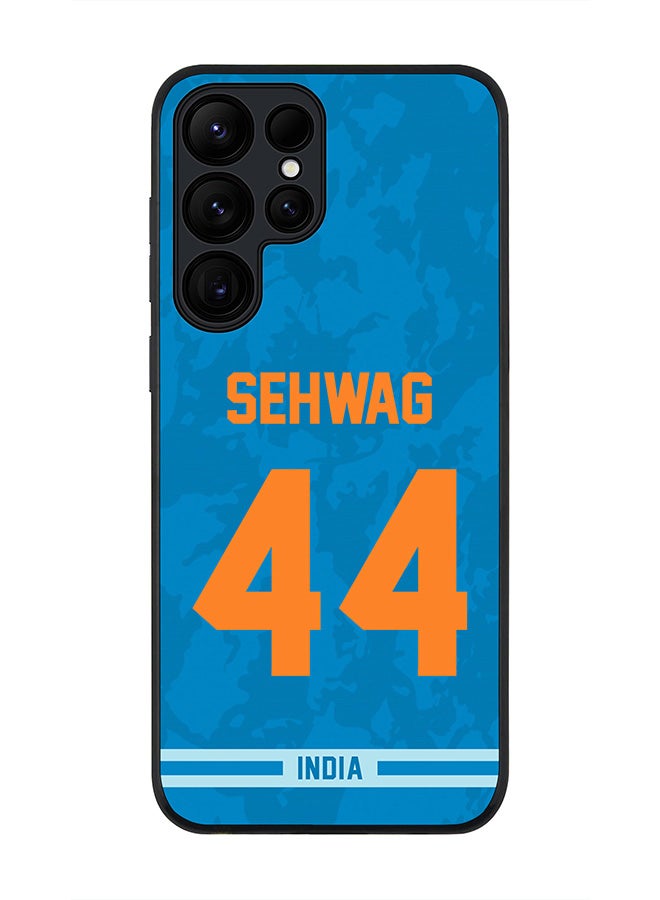 Stylizedd Rugged Black edge case for Samsung Galaxy S24 Ultra, Slim fit Soft Case Flexible Thin Cover- Team India Virender Sehwag, Jersey No 44 - Image 1