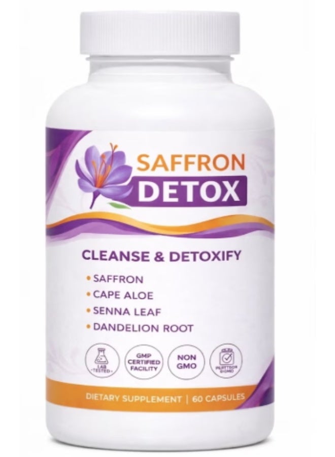 Saffron Detox Cleanse & Detoxify 60 Capsules – Herbal Formula with Cape Aloe, Senna Leaf & Dandelion Root