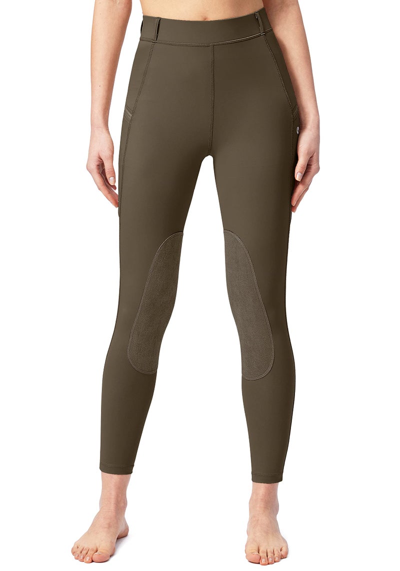 SANTINY Women's Horse Riding Pants with Zipper Pockets Knee-Patch Schooling Tights Equestrian Breeches for Women (Brown_M) - Image 2