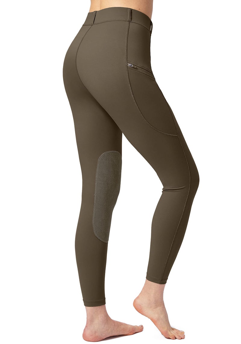 SANTINY Women's Horse Riding Pants with Zipper Pockets Knee-Patch Schooling Tights Equestrian Breeches for Women (Brown_M) - Image 3