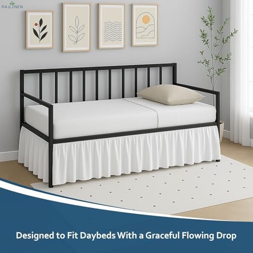 Rajlinen Twin Daybed Skirt, Ruffled 16 Inch Drop with Split Corners, 100% Microfiber, Easy Fit Dust Ruffle for Day Bed with 3-Side Coverage, Soft Decorative Classic Platform Fit, White - Image 2