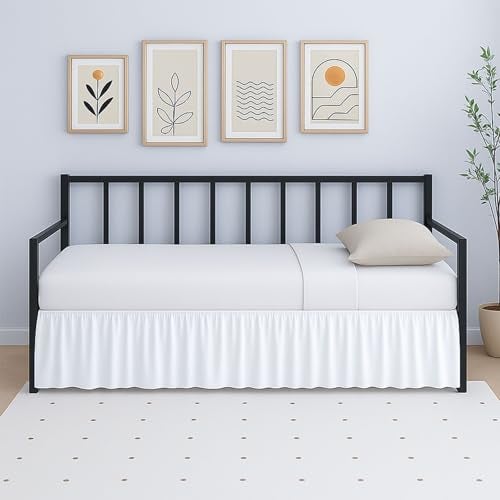 Rajlinen Twin Daybed Skirt, Ruffled 16 Inch Drop with Split Corners, 100% Microfiber, Easy Fit Dust Ruffle for Day Bed with 3-Side Coverage, Soft Decorative Classic Platform Fit, White - Image 1