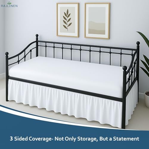 Rajlinen Twin Daybed Skirt, Ruffled 16 Inch Drop with Split Corners, 100% Microfiber, Easy Fit Dust Ruffle for Day Bed with 3-Side Coverage, Soft Decorative Classic Platform Fit, White - Image 4