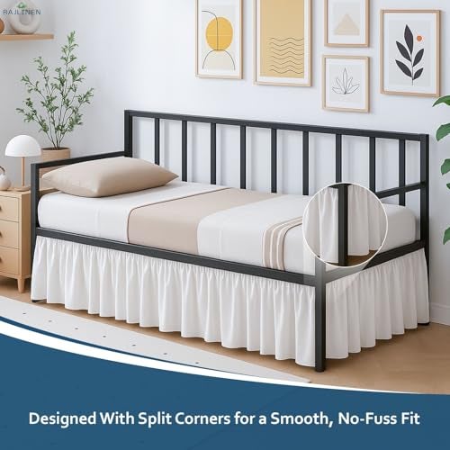Rajlinen Twin Daybed Skirt, Ruffled 16 Inch Drop with Split Corners, 100% Microfiber, Easy Fit Dust Ruffle for Day Bed with 3-Side Coverage, Soft Decorative Classic Platform Fit, White - Image 3