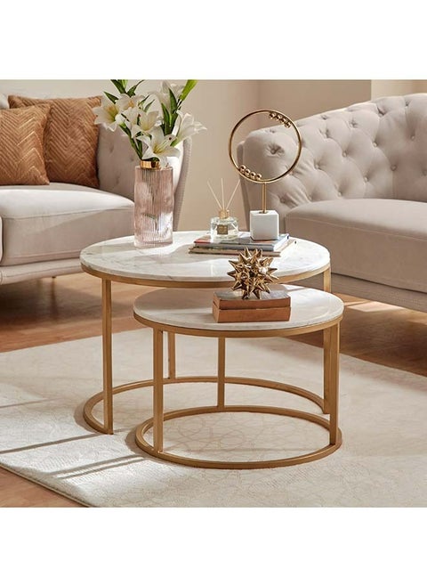Keya NXT 2-Piece Marble Top Coffee Table Set 80 x 50 x 80 cm