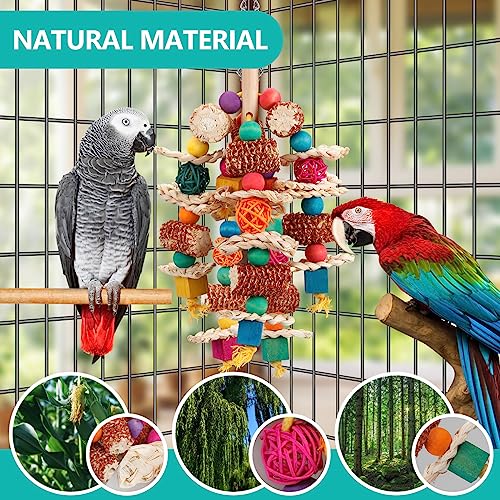 lovyoCoCo Parrot Toys Bird Toys Natural Corn Cob Bird chew Toys for Small and Medium-Sized Macaws,African Grey,Cockatoos,Amazon Parrots,Parakeet,Cockatiel,Sun Conure, Lovebird with Wooden Blocks - Image 4