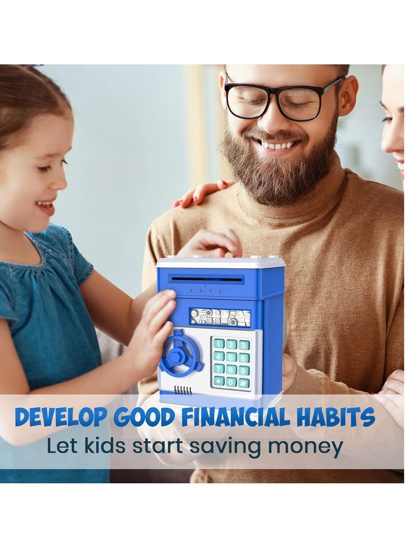 ACLIX Money Bank Birthday Toys Gifts for 4 5 6 7 8 9 10 Year Old Boys Girls, Electronic Real Money Coin ATM Machine, Plastic Large Saving Bank Safe Lock Box, Kids Kawaii Cute Stuff (Blue)  - Image 1