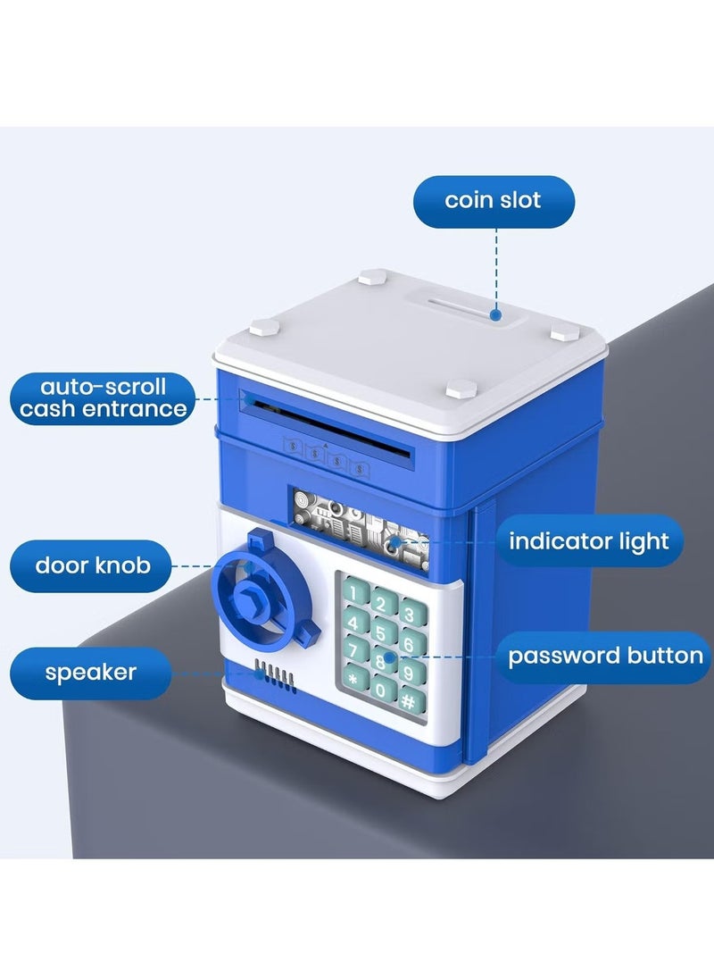 ACLIX Money Bank Birthday Toys Gifts for 4 5 6 7 8 9 10 Year Old Boys Girls, Electronic Real Money Coin ATM Machine, Plastic Large Saving Bank Safe Lock Box, Kids Kawaii Cute Stuff (Blue)  - Image 2