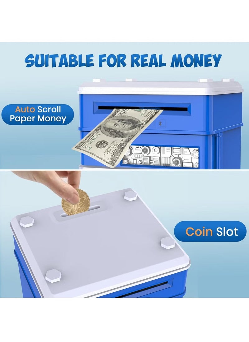 ACLIX Money Bank Birthday Toys Gifts for 4 5 6 7 8 9 10 Year Old Boys Girls, Electronic Real Money Coin ATM Machine, Plastic Large Saving Bank Safe Lock Box, Kids Kawaii Cute Stuff (Blue)  - Image 3