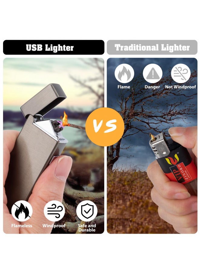LCFUN LcFun Electric Lighters Rechargeable USB Lighter Windproof Arc Lighter Flamesless Plasma Lighters Small Pocket Lighter Metal Lighter for Candle, Incense, Camping (Black Brushed)  - Image 5