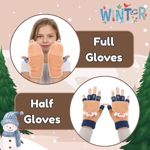 SOLDTRUE Half Finger Gloves Winter Warm Glove Christmas Fingerless Glove Thermal Fingerless Gloves Magic Warm Gloves Fashion Cute Soft Flip Top Gloves(Age 3-7 Years)(Pair of 1)(Brown) - Image 3