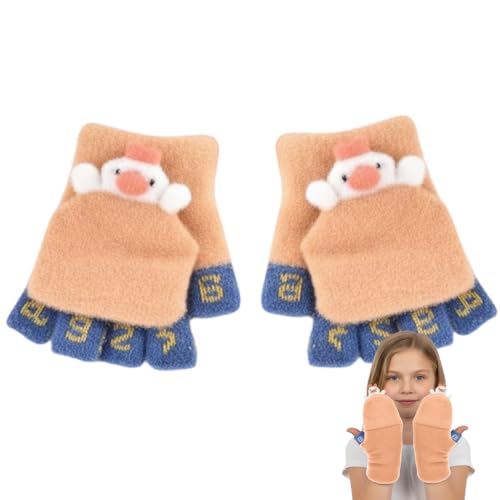 SOLDTRUE Half Finger Gloves Winter Warm Glove Christmas Fingerless Glove Thermal Fingerless Gloves Magic Warm Gloves Fashion Cute Soft Flip Top Gloves(Age 3-7 Years)(Pair of 1)(Brown) - Image 1